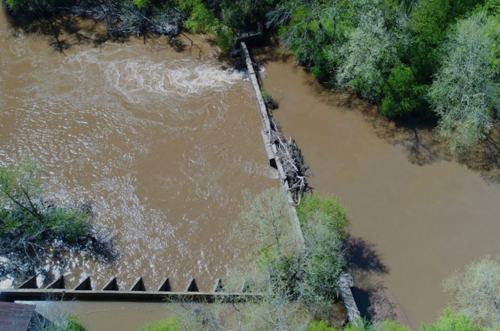 aerial photo showing a dammed stream